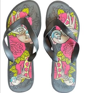 L.A. Ink Blue Bird Flip Flops Size Large